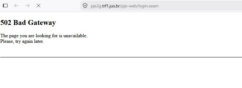[09/06/2026] TRF-1: Instabilidade no acesso ao PJe
